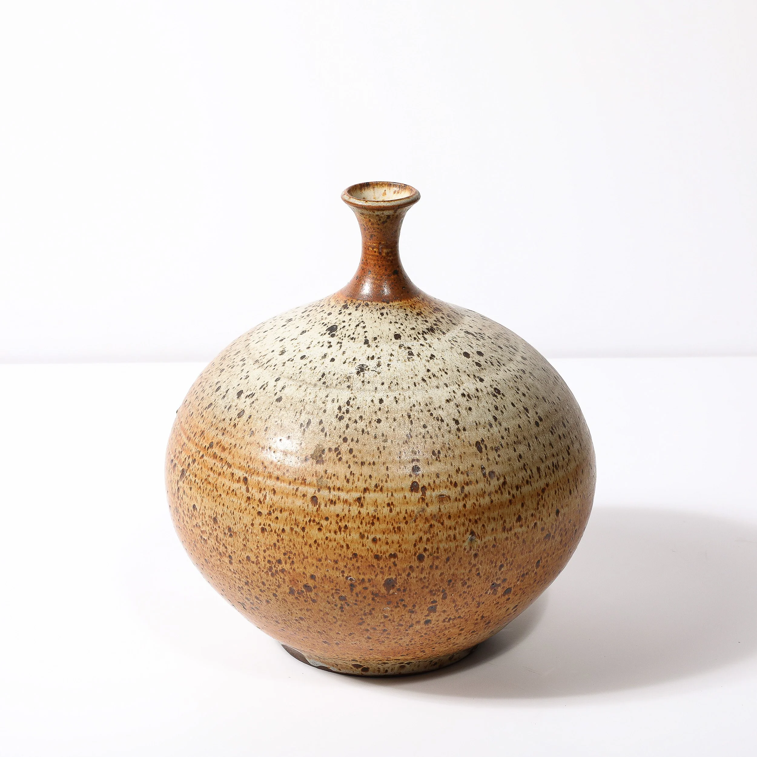 ◇Stoneware◇１９６２年ー６９年◇２４cm◇Ｂ＆Ｇ・ Cop◇ Mid-Century Modernist Round Speckled Earth Tone Ceramic Vase